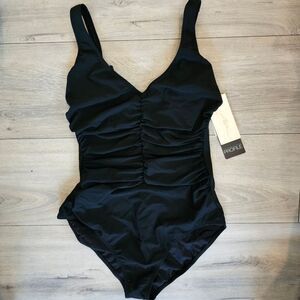 Gottex Tutti Frutti V-Neck Surplice One Piece black underwire ruched Swimsuit 10